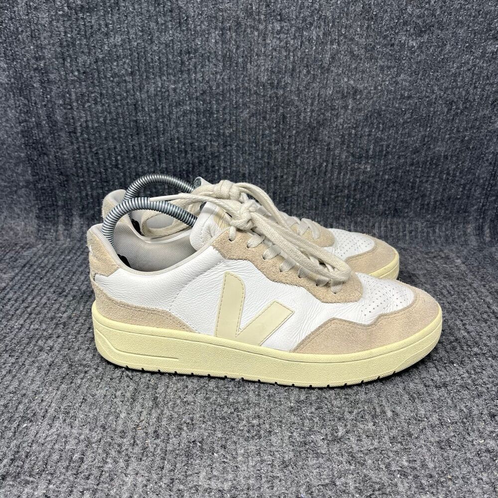Veja V-90 Leather White Taupe Suede Low Top Casual Sneakers Women’s Size 9 US